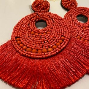Red beaded tassel earrings